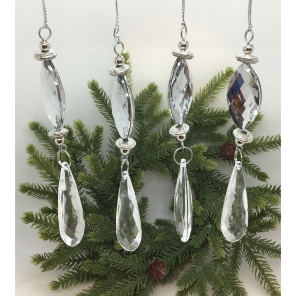 4 Crystal Drops Christmas Ornaments 2-Tiered Oval Shaped Crystal New - Picture 3 of 4